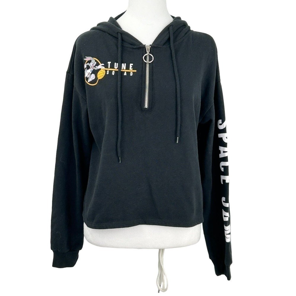 Space Jam A New Legacy Cropped Hoodie - Sweatshirt-Quarter Zip-Black Size Medium